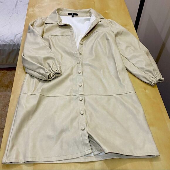7 FOR ALL MANKIND Cream Ivory Faux Leather Button Up Coat/ Dress - Picture 2 of 6